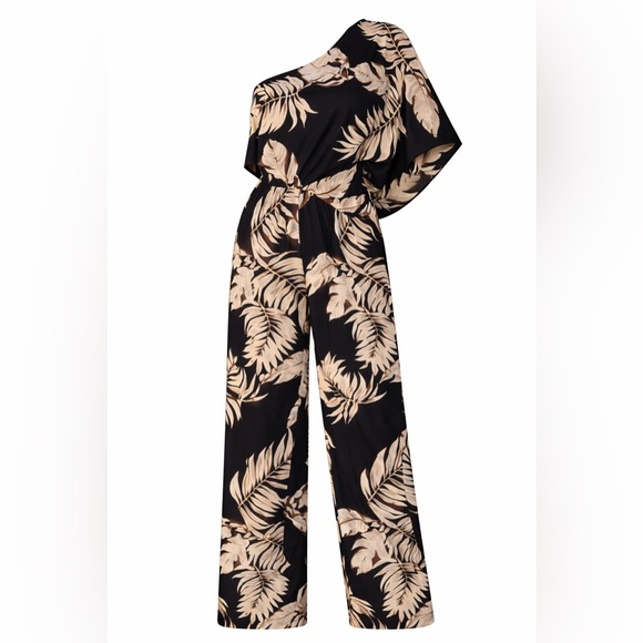 NWT CUPSHE One Shoulder Tropical Jumpsuit
XS Black Palm Print Wide Leg - Picture 2 of 3